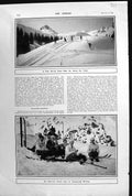 Old Vintage Print 1920 Ski-Ing Wnter Sport Snow Alpine Resorts Photograph 20th