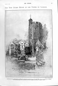 Original Old Antique Print 1900 Guard House Tower London Building Architecture