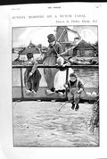 Old 1900 Sunday Morning Scene Dutch Canal Holland Children Fishing Ha Victorian