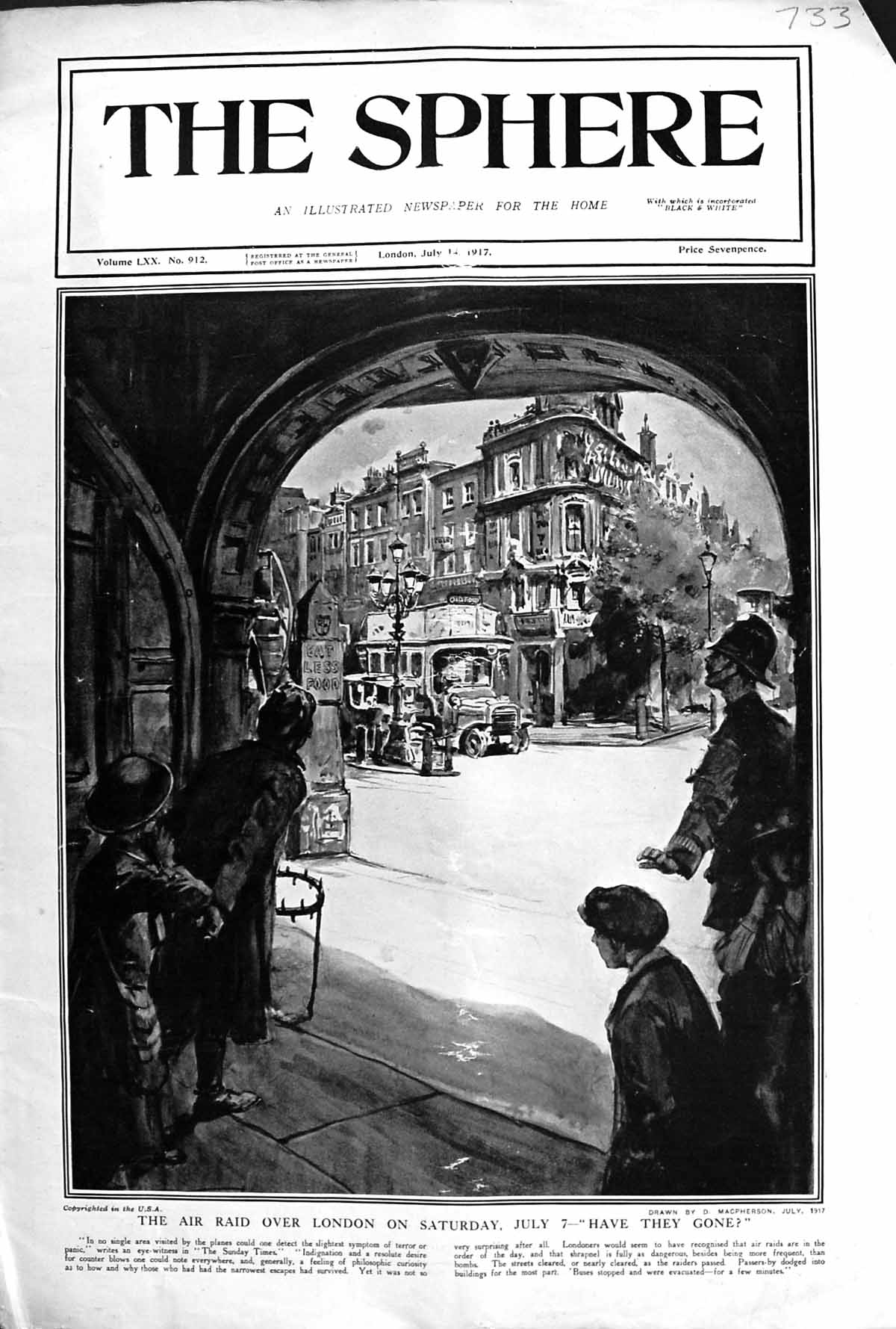 Old 1917 War Air Raid London Street Scene Evacuation Buses Macpherson 20th