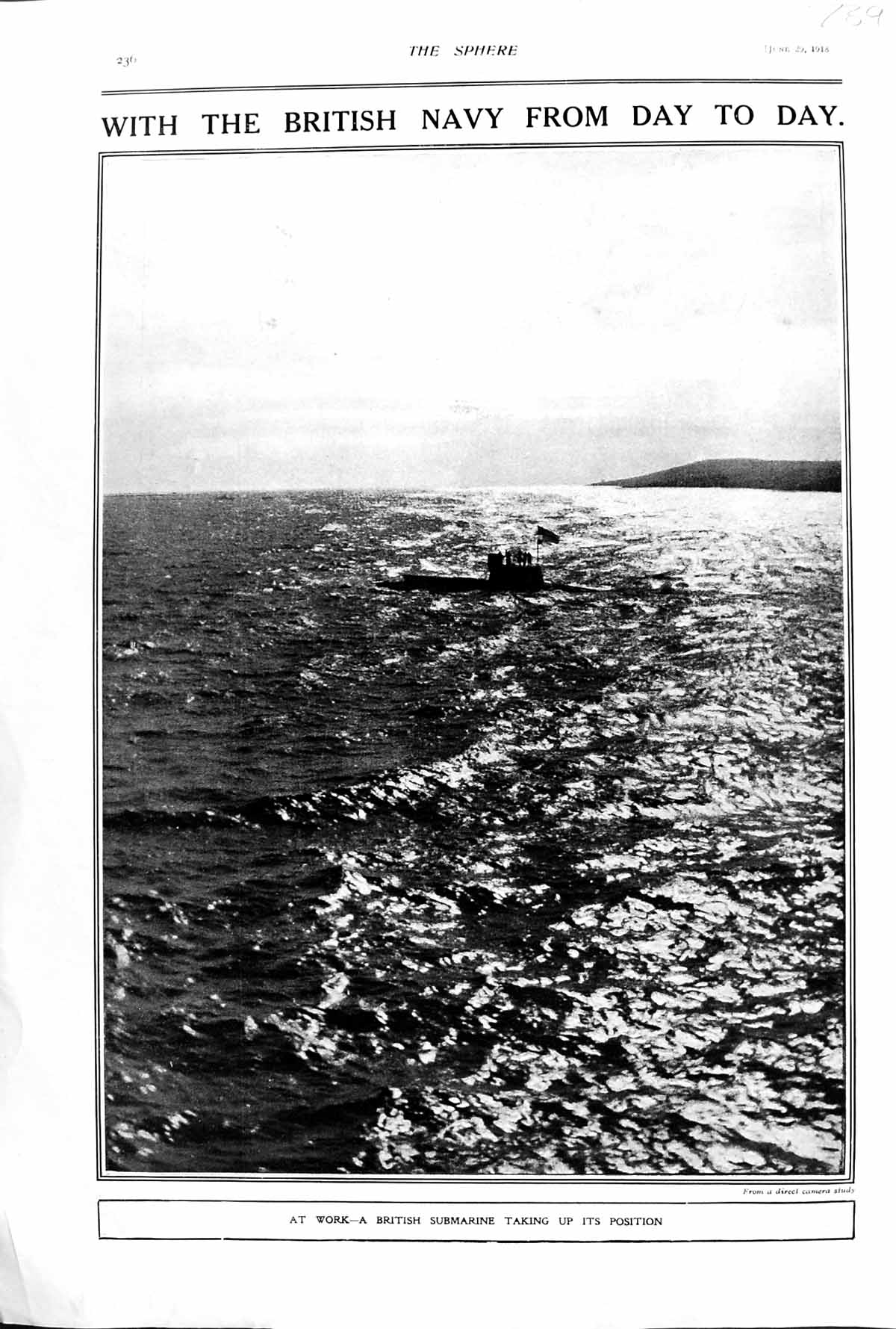 Original Old Vintage Print 1918 War British Navy Submarine Sea Photograph 20th