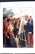 Original Old Antique Print Colour Al Fresco Studio Street Artist Paris France