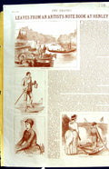 Original Old Antique Print Colour 1885 Heley Regatta Boating Partisan Romance