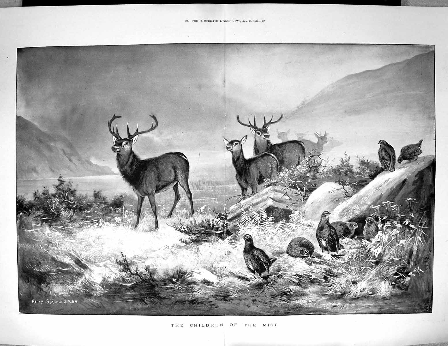 Old 1899 Children Mist Stags Deer Grouse Birds Hunting Henry Stannard 19th