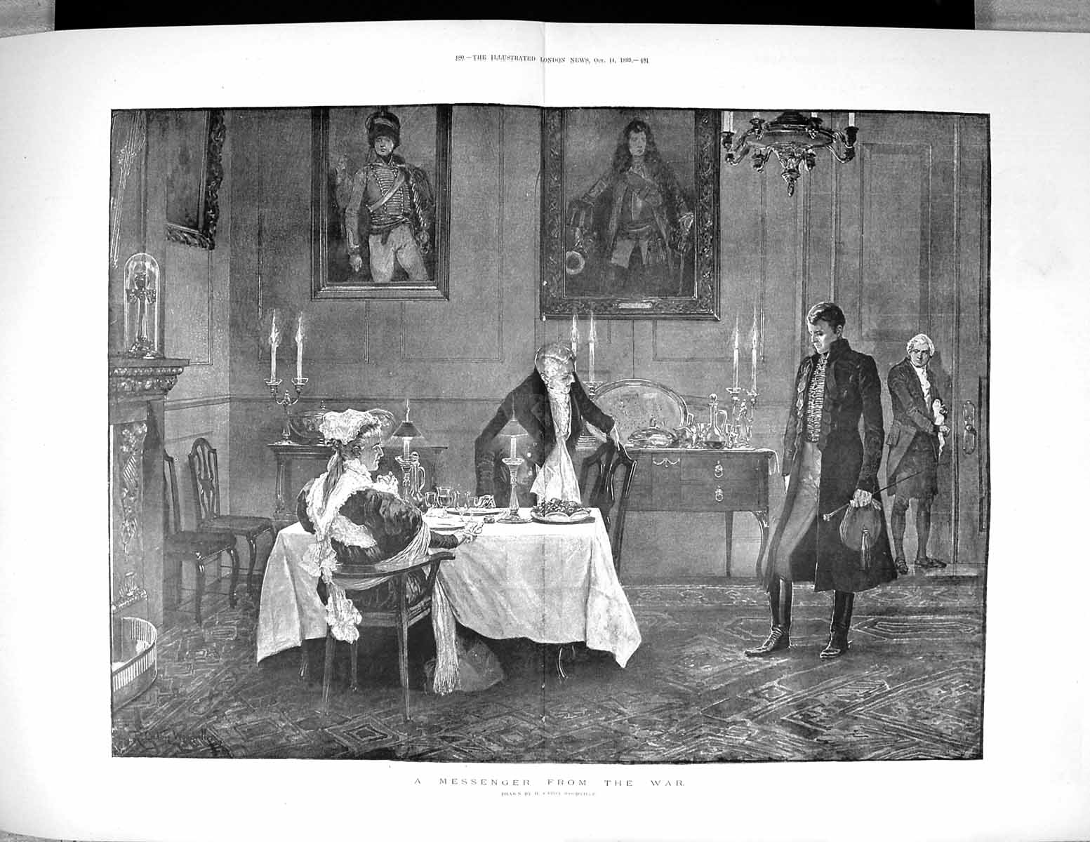 Old Antique Print 1893 War Messenger Family Home Dinner Table Woodville 19th