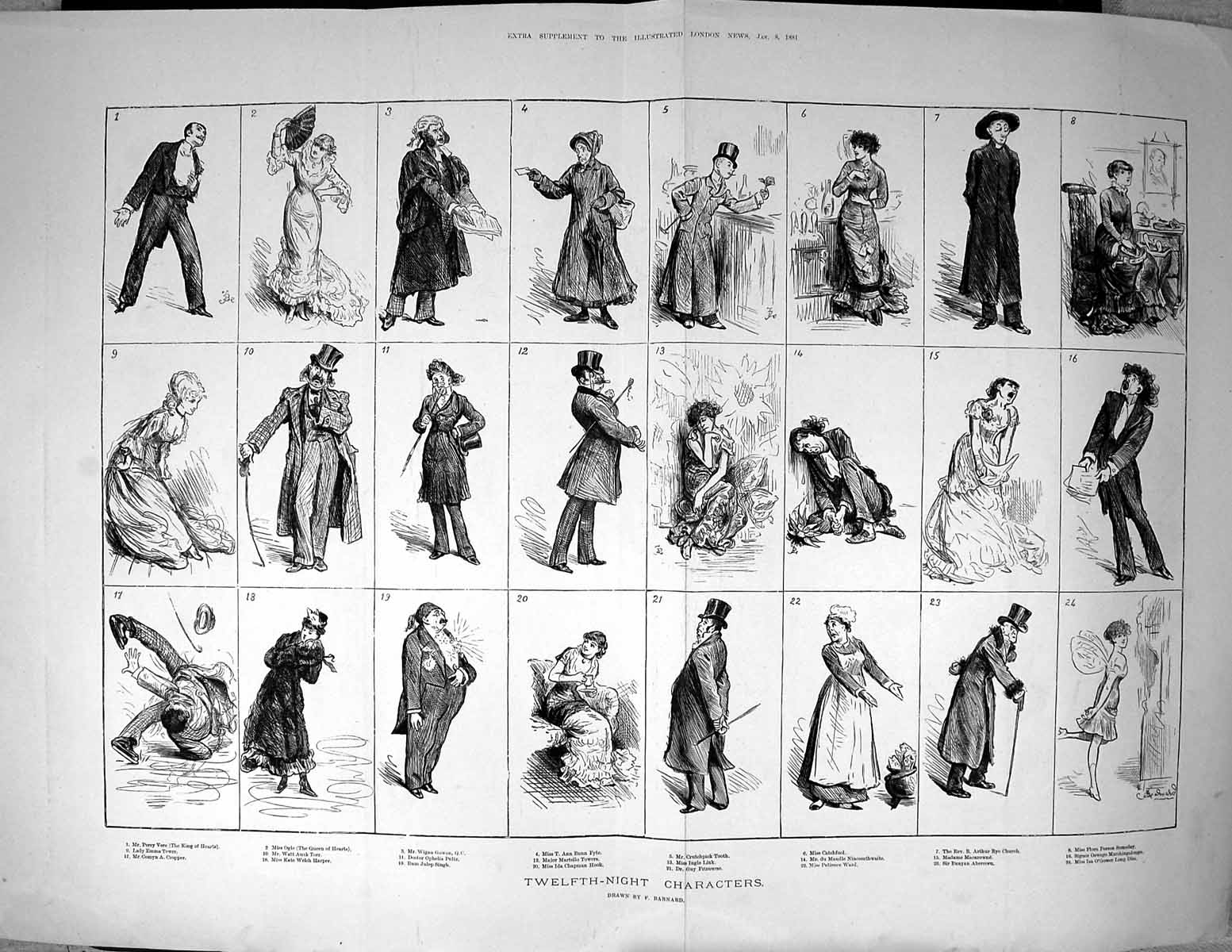 Old 1881 Twelfth-Night Characters Theatre Tooth Catchfool Ogle Fyte T 19th