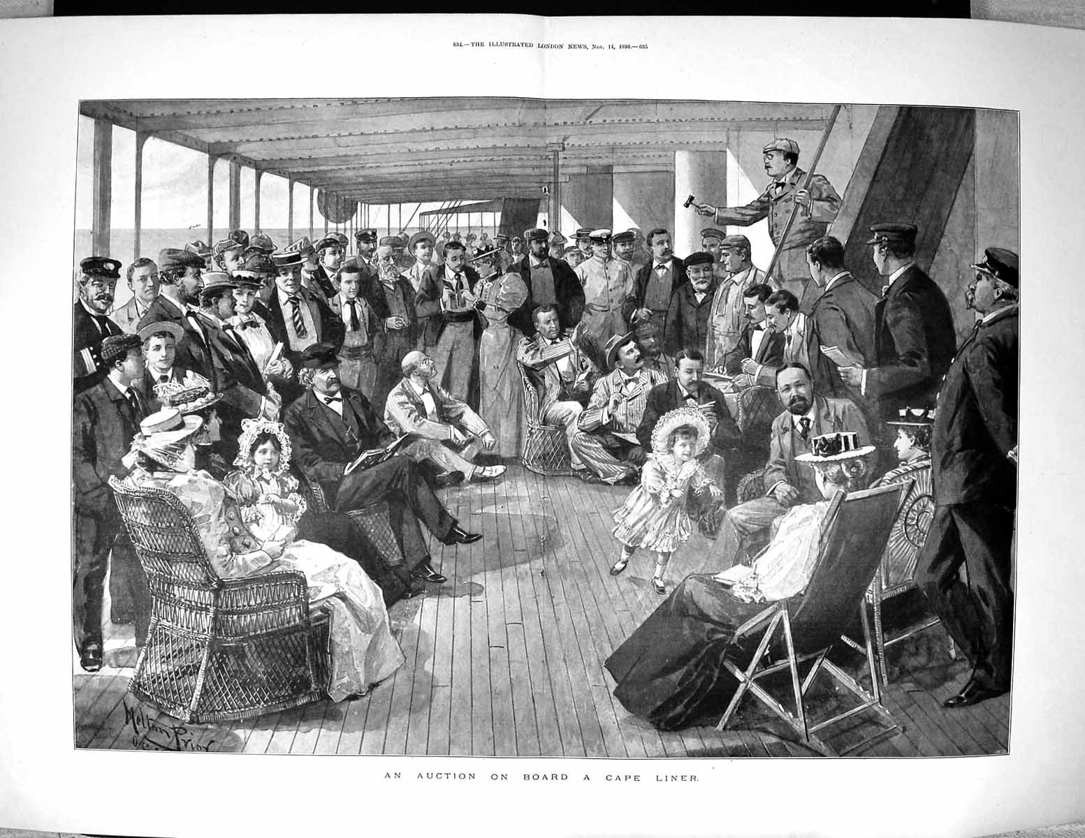 Antique Old Print 1896 Auction Board Ship Cape Liner Passengers Melton Prior