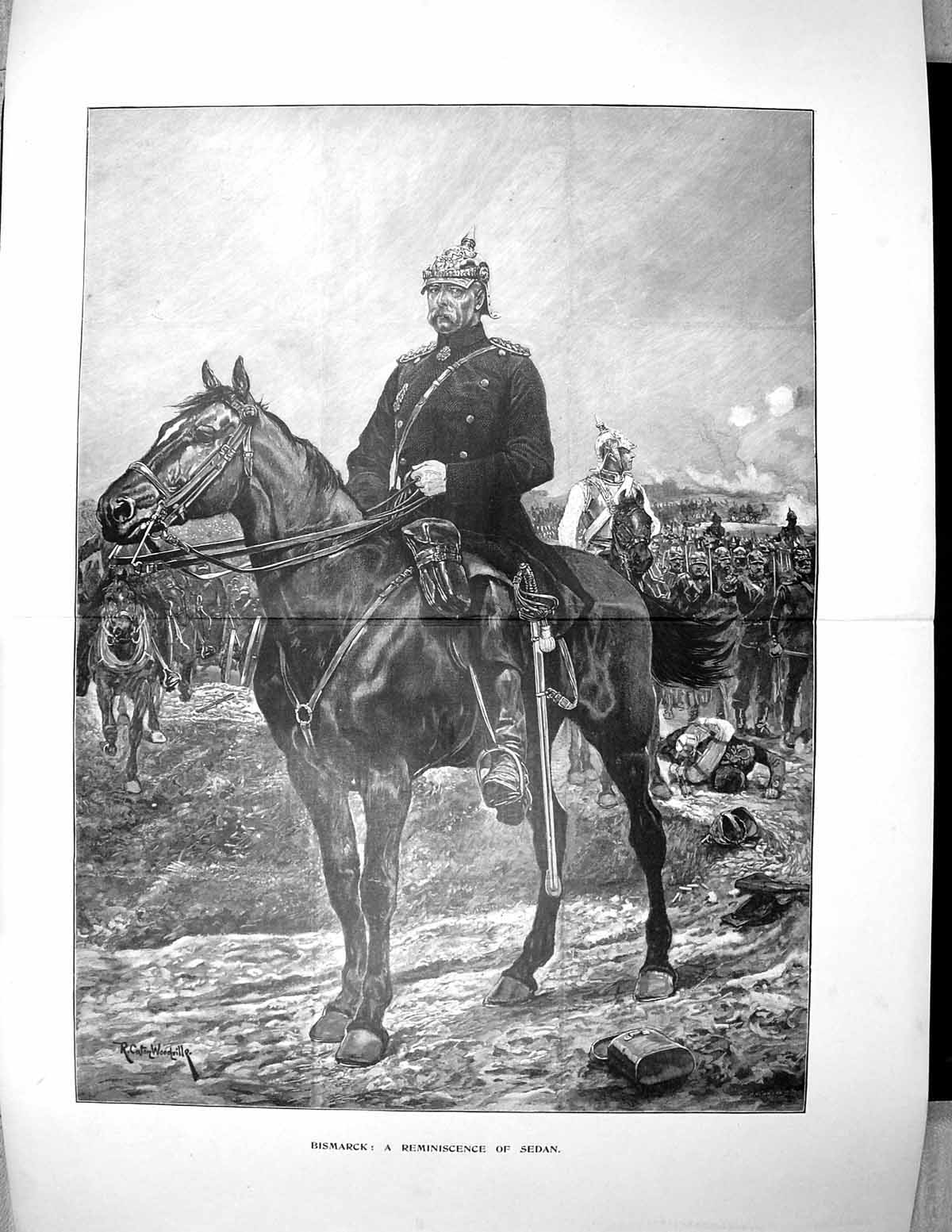 Antique Old Print 1898 Canton Woodville Fine Art Prince Bismack Horse Sedan