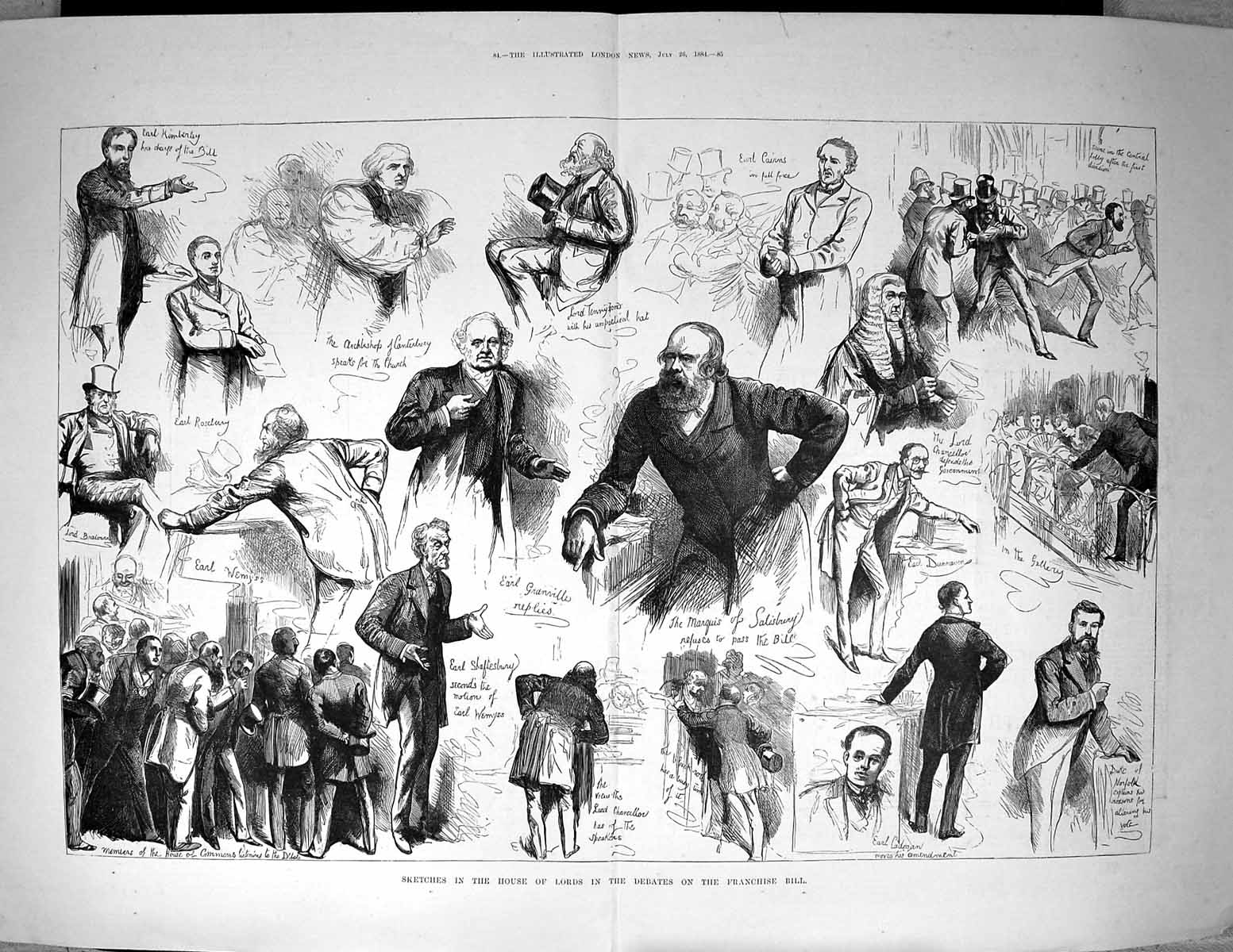 Old 1884 House Lords Debates Franchise Bill Granville Salisbury Norfo 19th