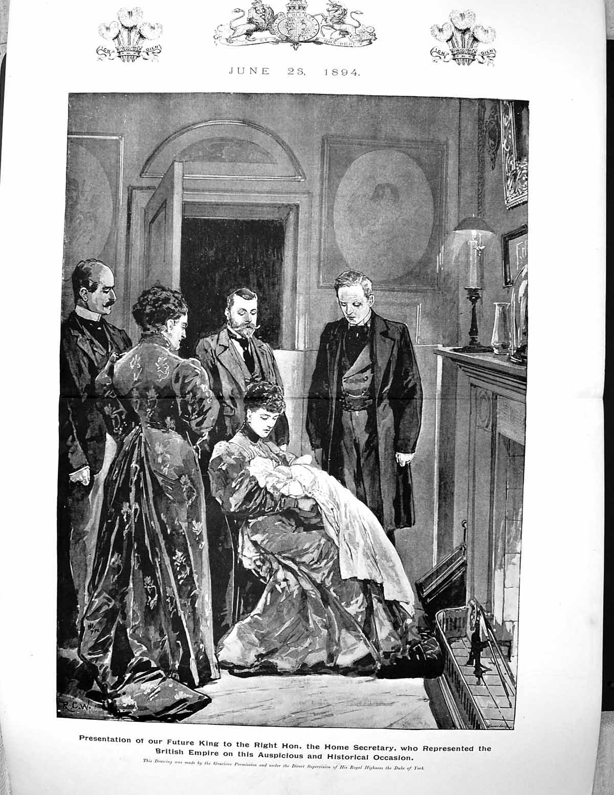 Antique Old Print 1894 Presentation Royal Baby King Home Secretary England
