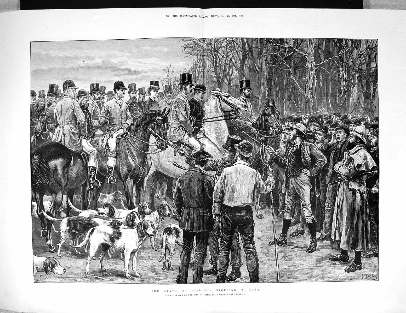 Old 1881 Scene Ireland Stopping Hunt Horses Hunting Hounds Dadd FineVictorian