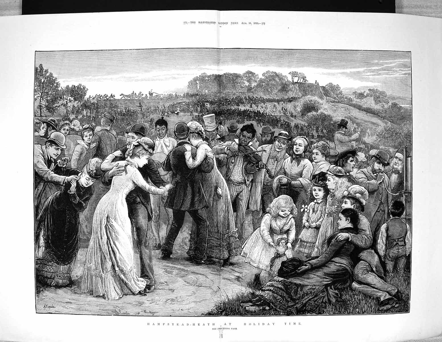 Old 1880 Hampstead Heath Holiday Time London Music Entertainment Fine 19th