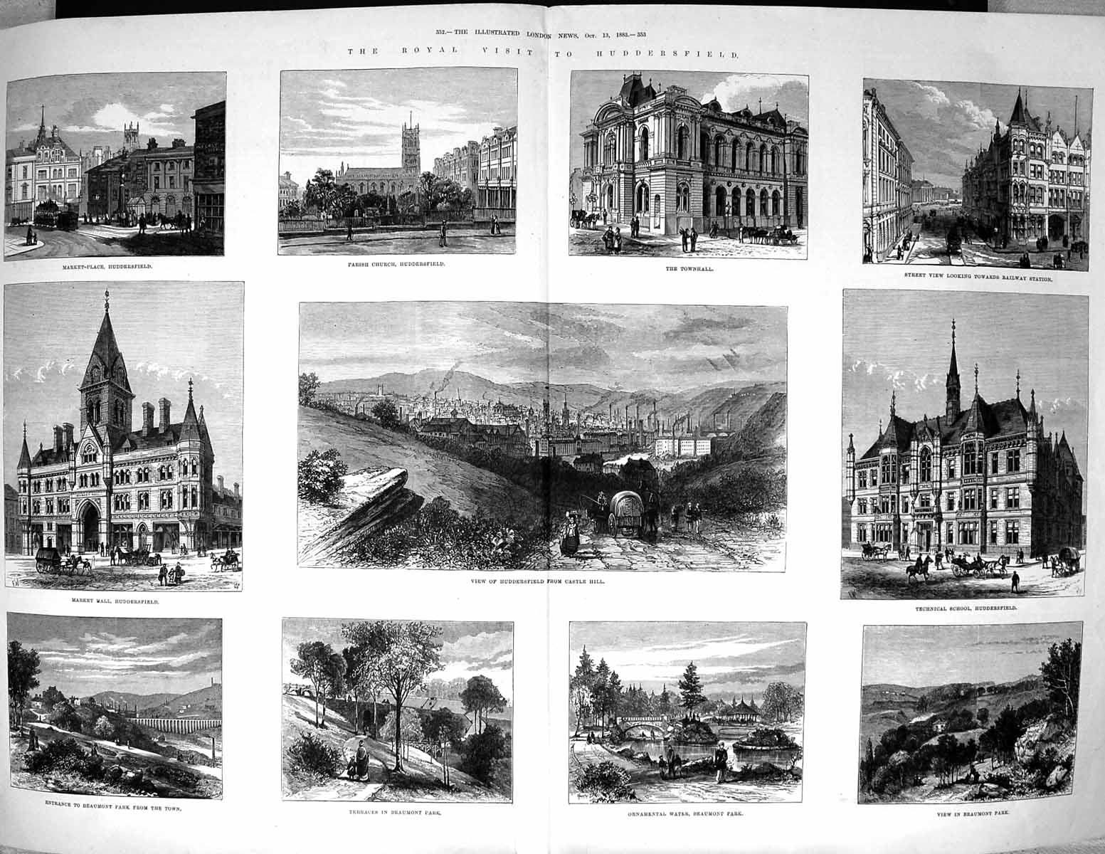 Old 1883 Huddersfield Townhall Beaumont Park School Railway Church Ma 19th