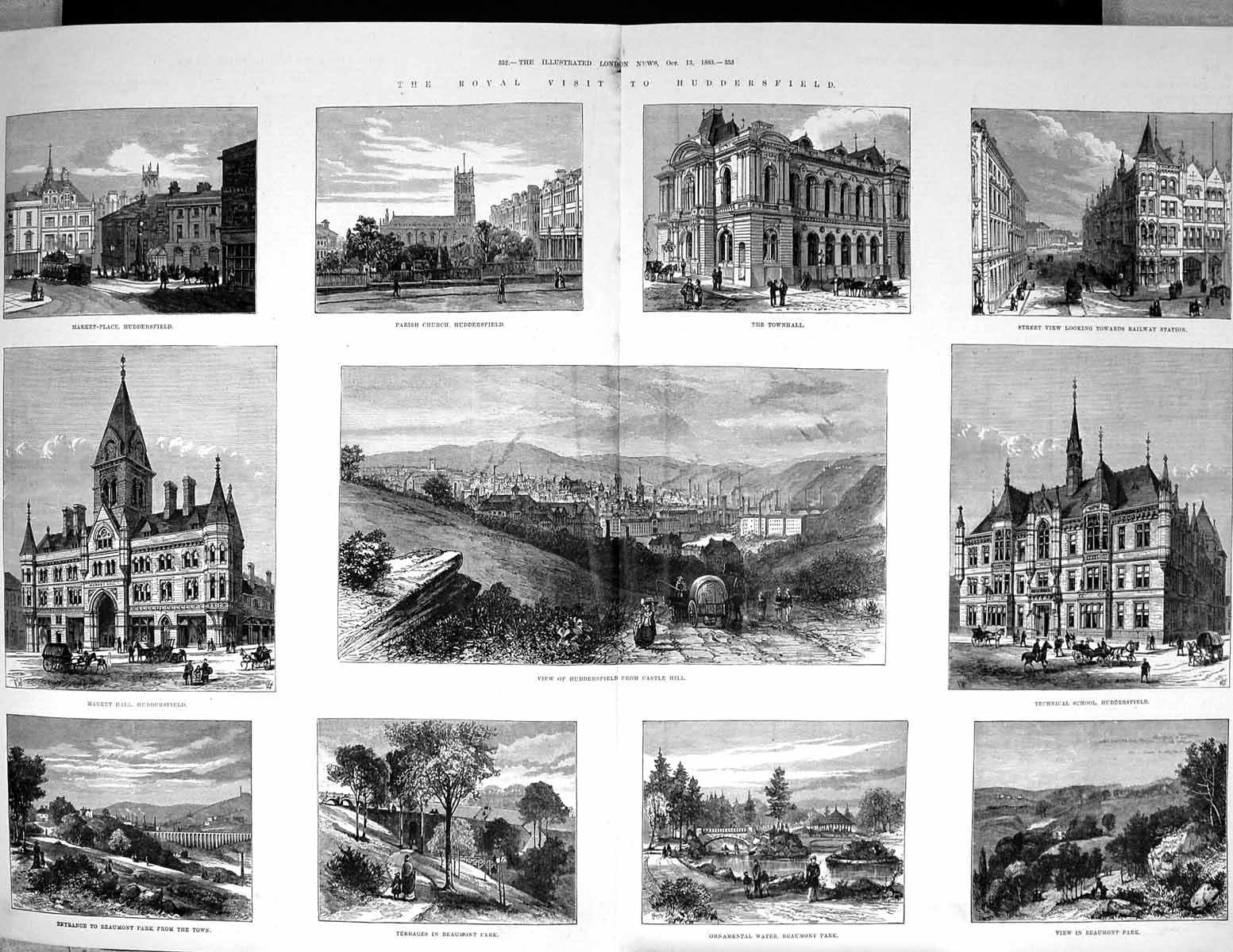 Old 1883 Huddersfield Townhall School Beaumont Market Railway Station 19th