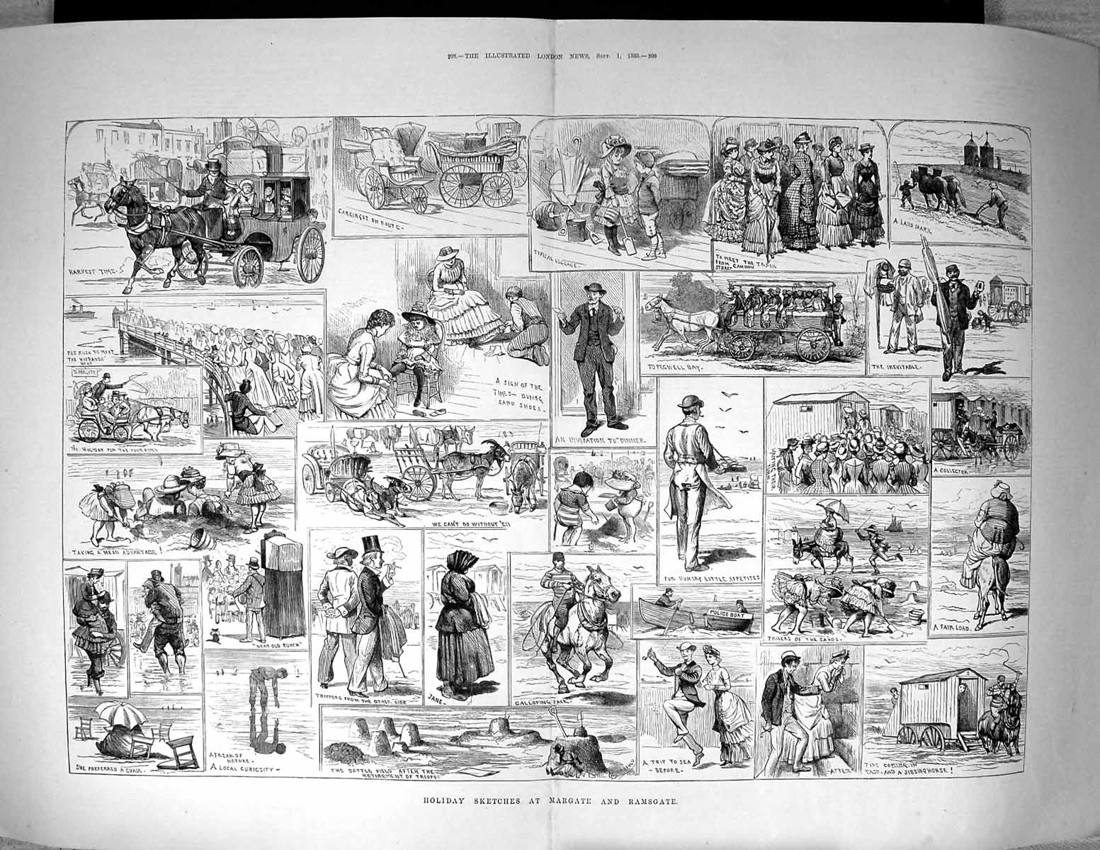 Old 1883 Holiday Sketches Margate Ramsgate Beach Seaside Caravan Engl 19th