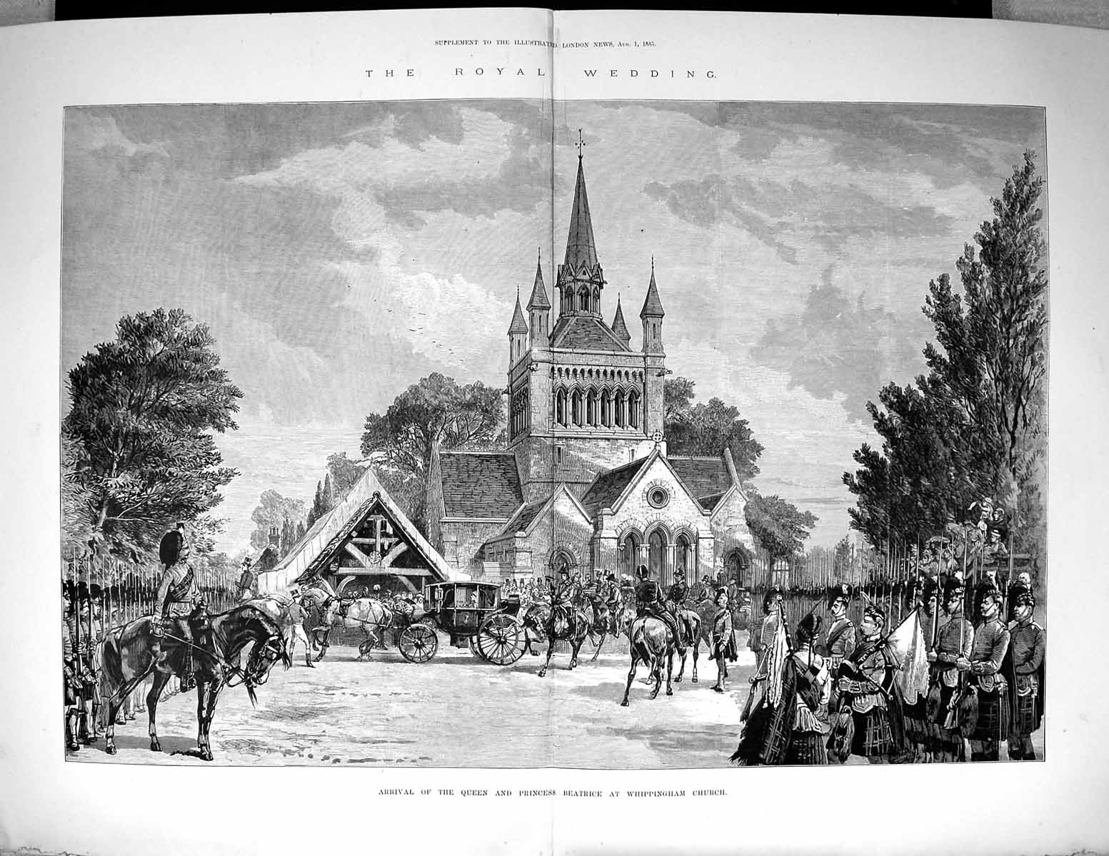 Old Print 1885 Royal Wedding Queen Princess Beatrice Whippingham Church 19th