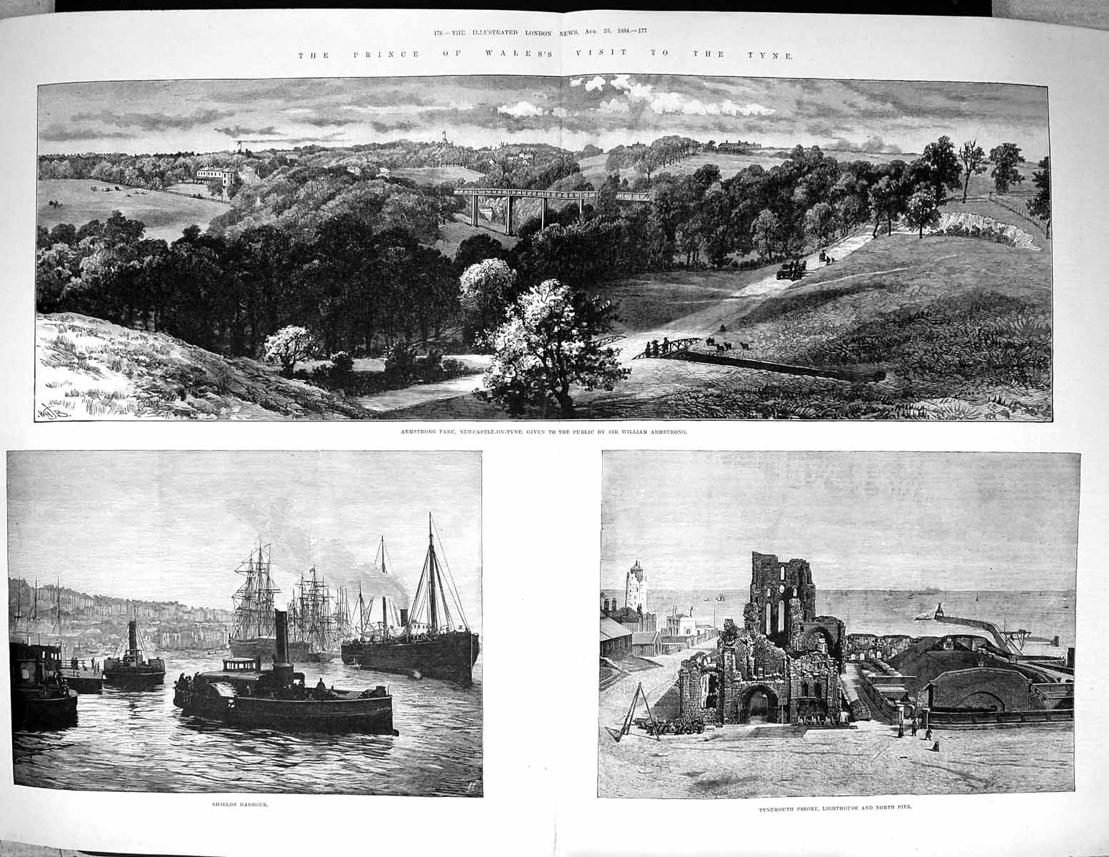 Old 1884 Armstrong Park Newcastle-Upon-Tyne Tynemouth Priory Lighthou 19th