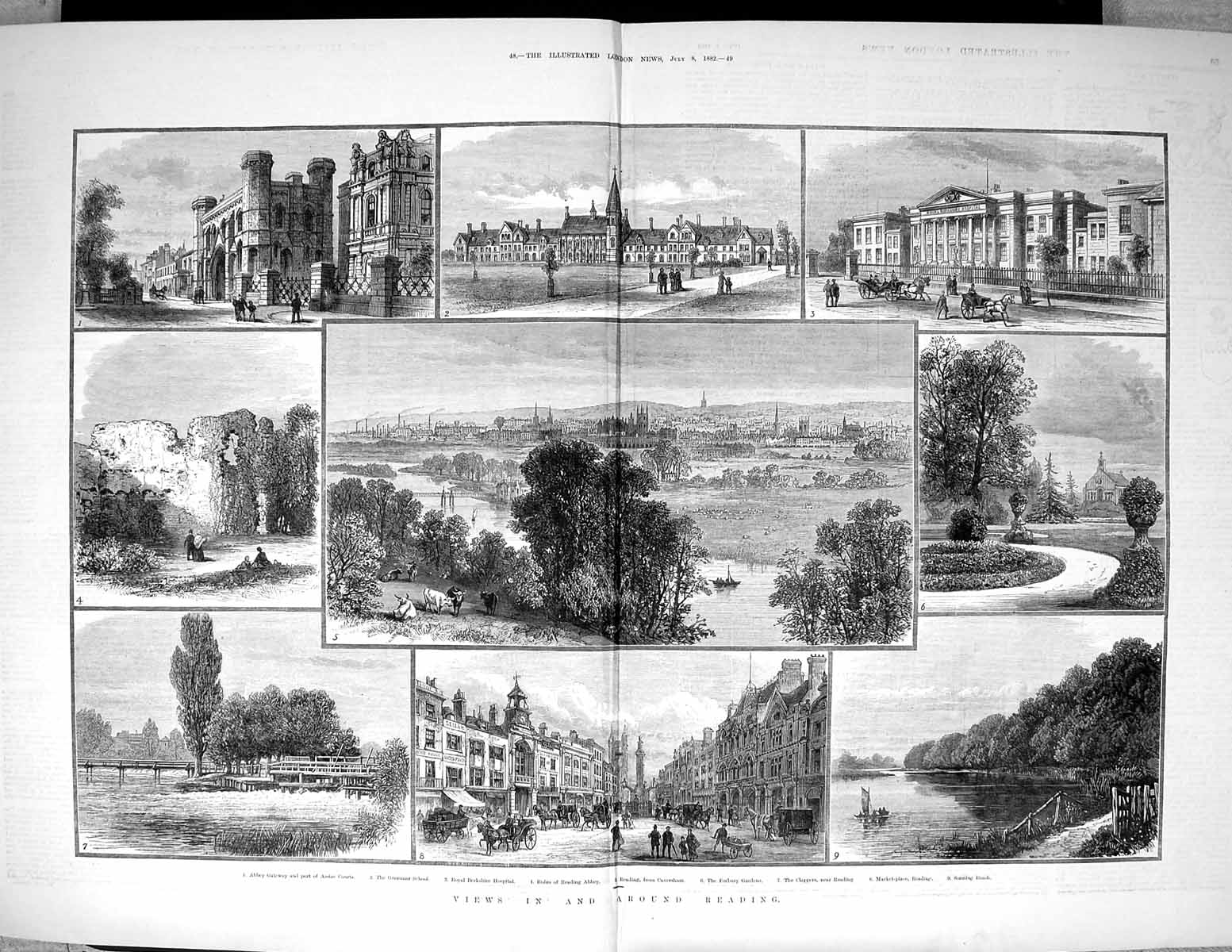 Old 1882 Reading Berkshire Hospital Grammar School Reading Abbey Sonn 19th