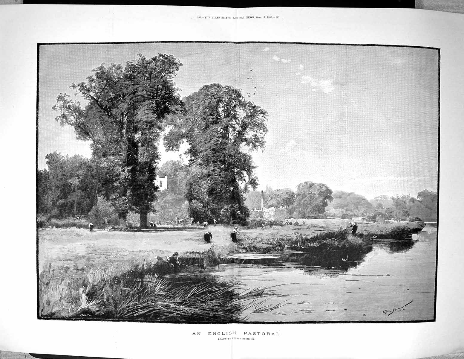 Old 1886 English Pastoral Harvest Fishing River Trees Fine Art Seymou 19th