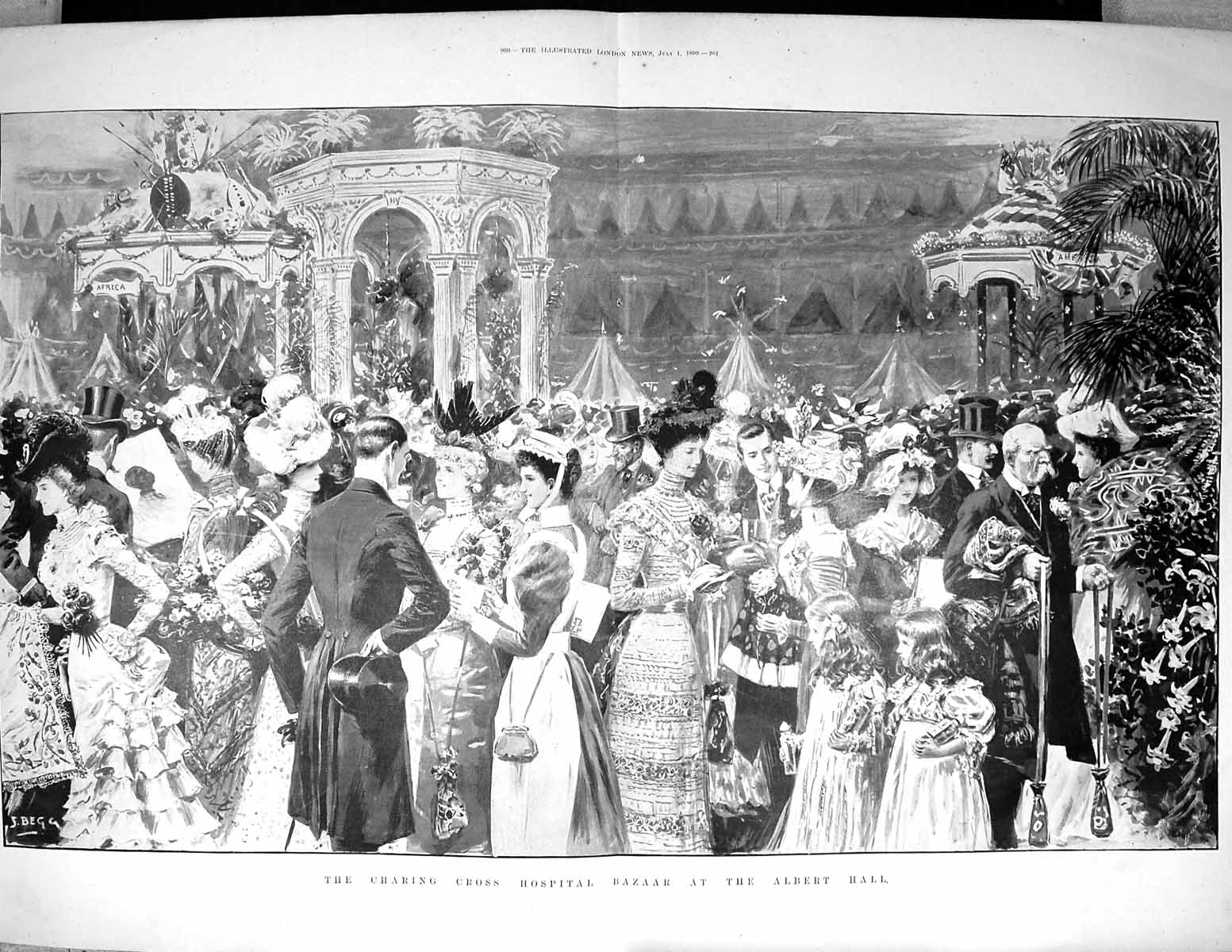Antique Print 1899 Charing Cross Hospital Bazaar Albert Hall Celebrations 19th