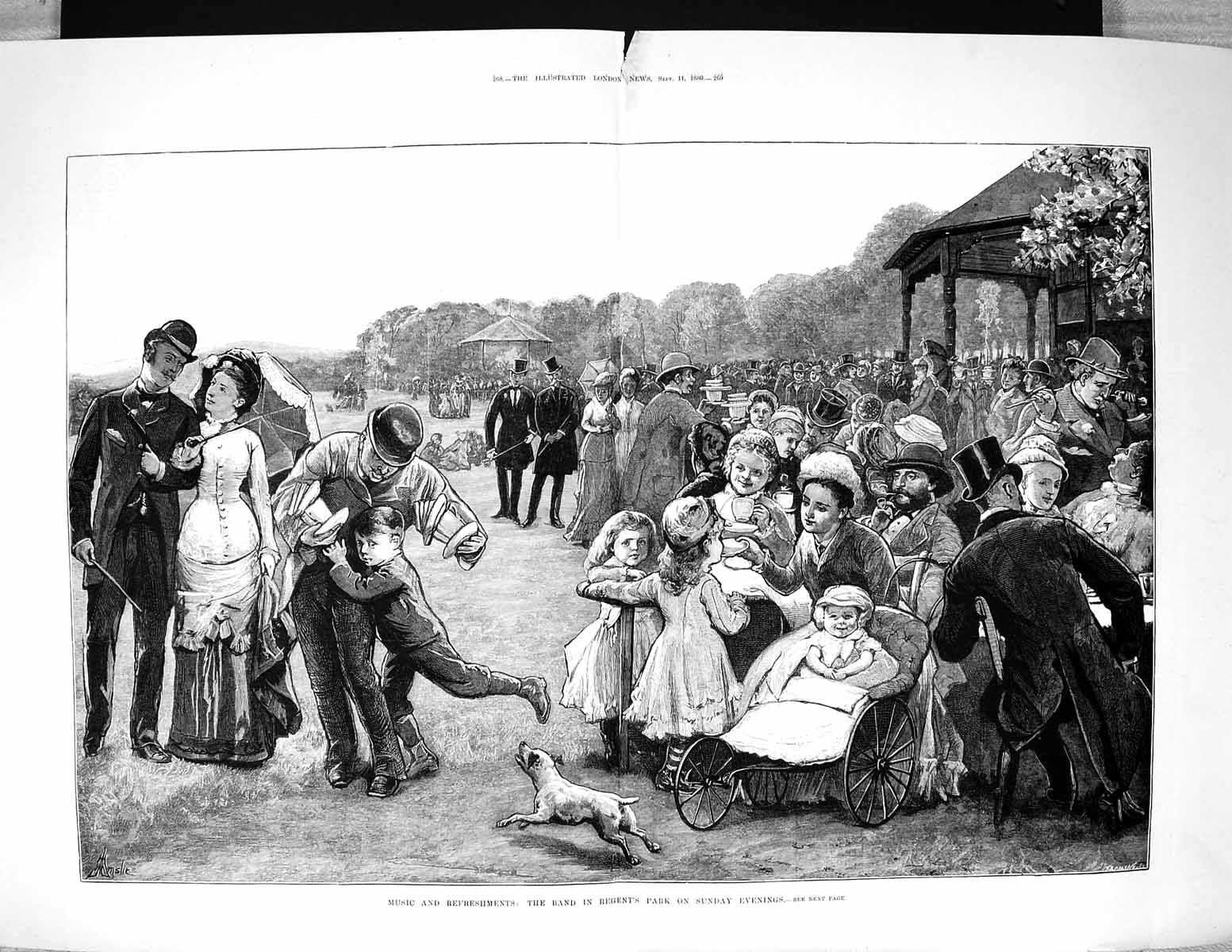 Old 1880 Music Refreshments Band Regent'S Park London Families Entert 19th