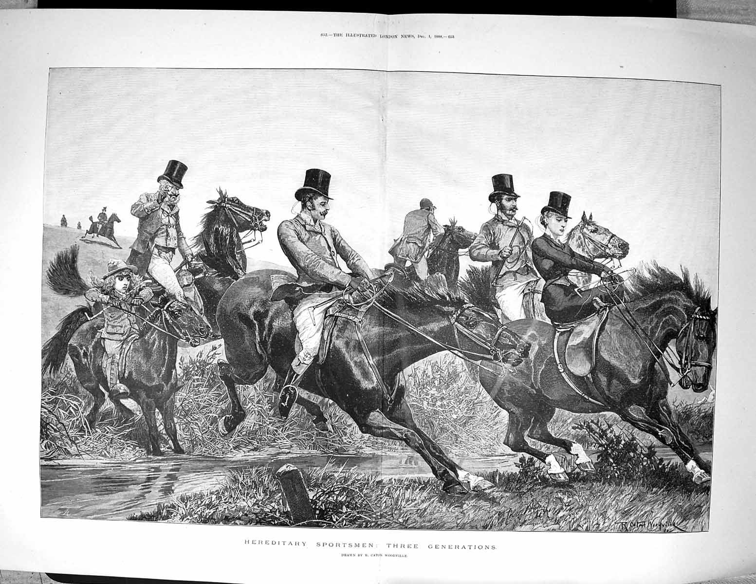 Old 1888 Hereditary Sportsmen Three Generations Hunting Sport Huntsme 19th