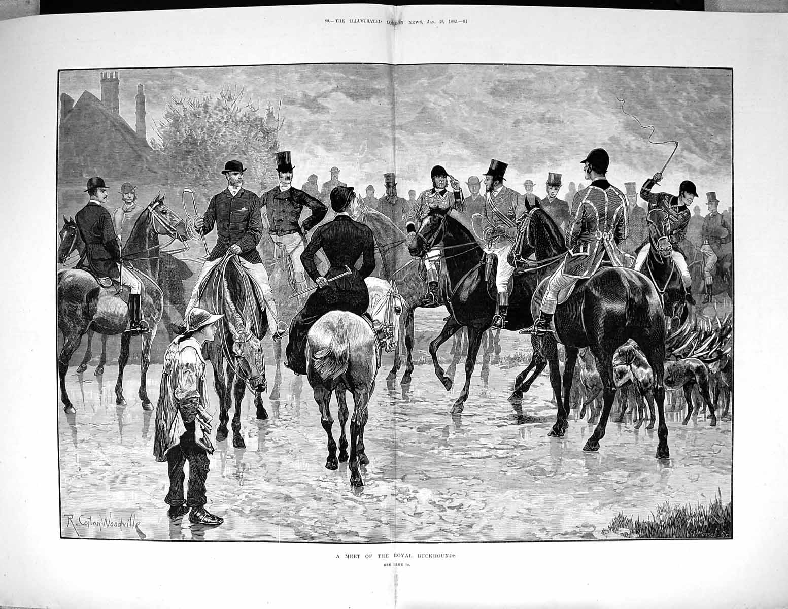 Old 1882 Hunting Meet Royal Buckhounds Horses Huntsmen Woodville Fine 19th