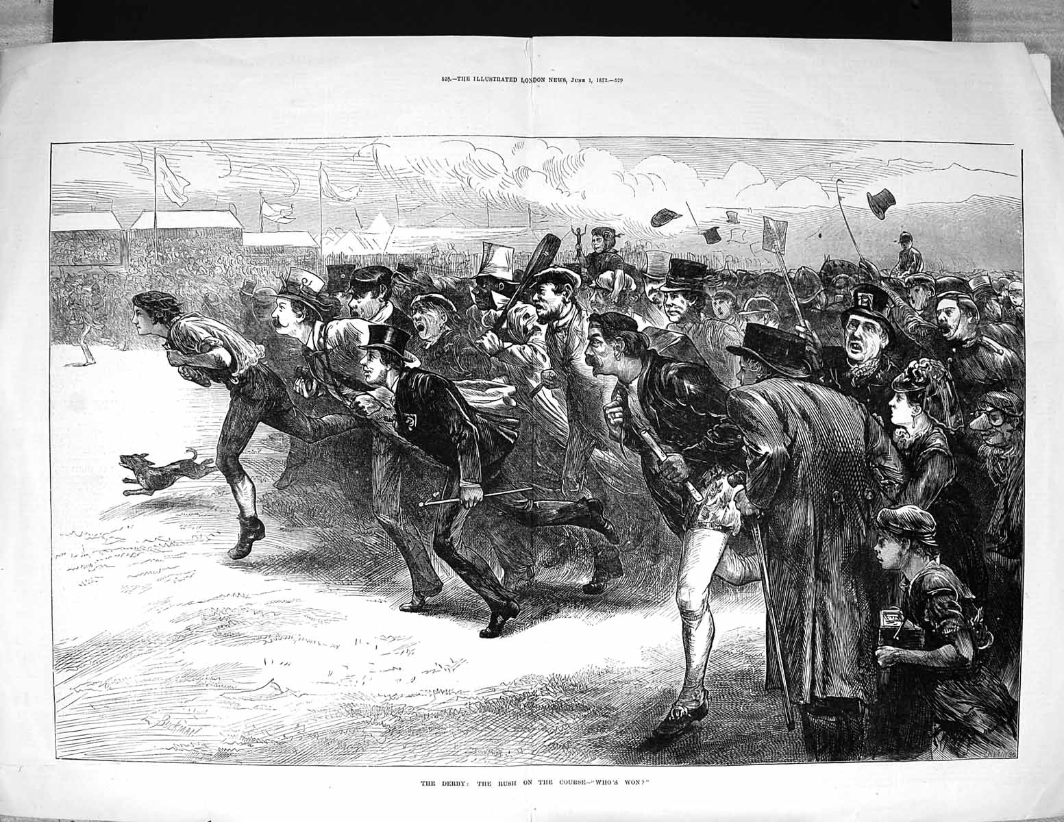 Old Print 1872 Derby Horse Racing Sport Course Spectators Swain Fine Art 19th