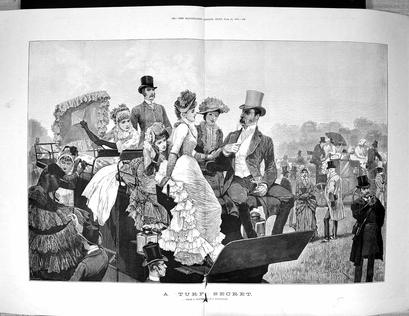 Antique Print 1886 Turf Secret Horse Racing Spectators Woodville Fine Art 19th