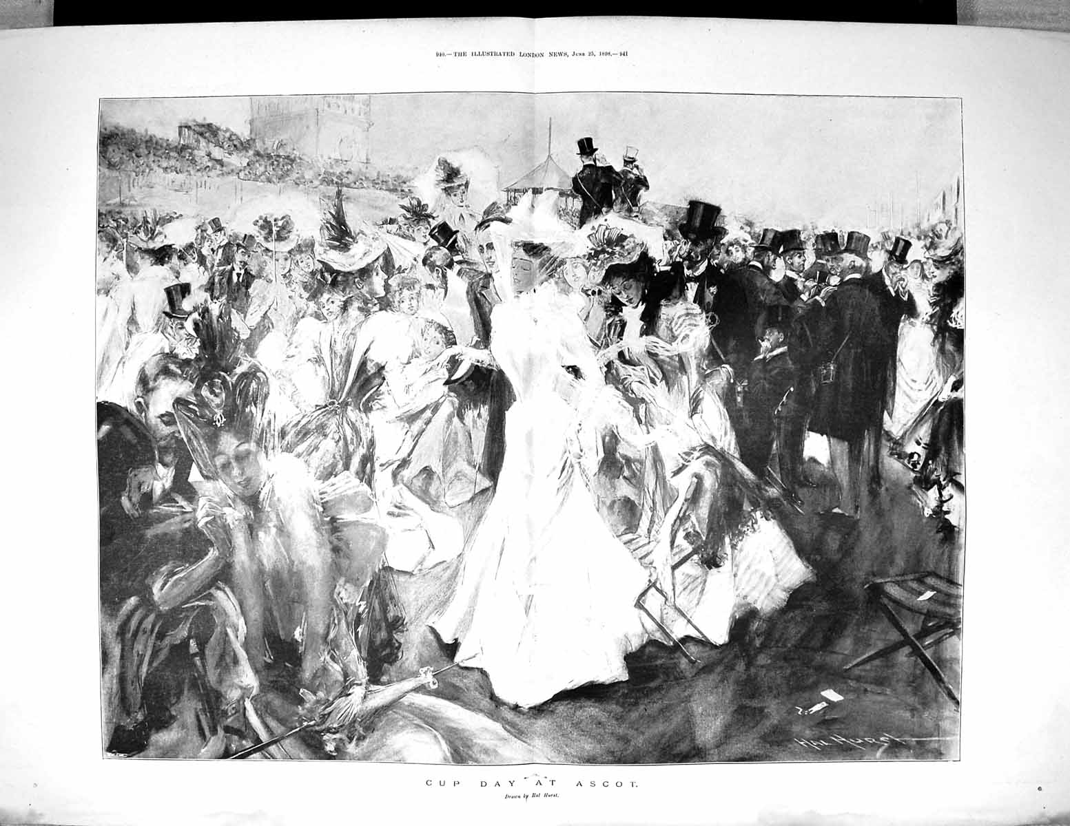 Old 1898 Cup Day Ascot Horse Racing Sport Spectators Hurst Fine ArtVictorian