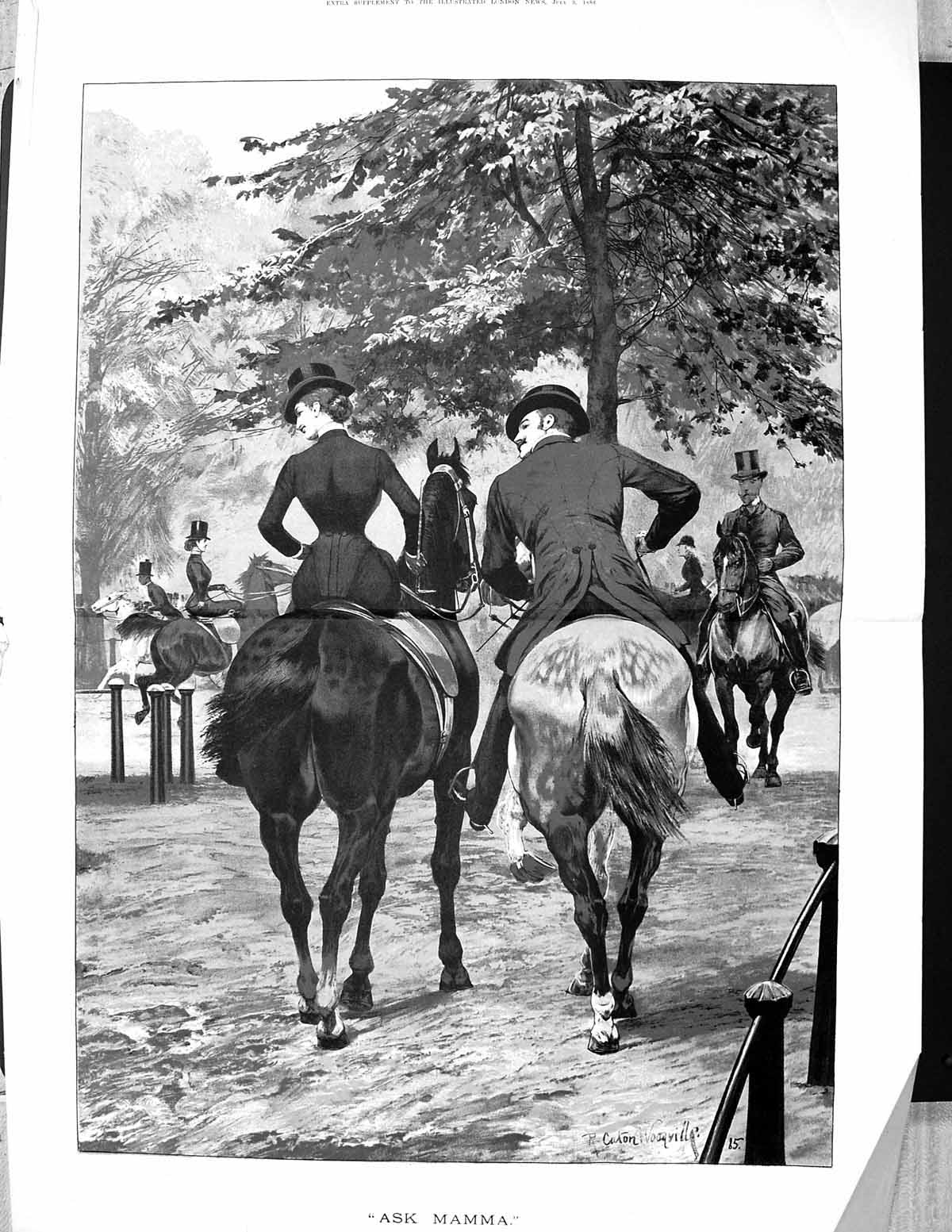 Antique Print 1886 Hunting Romance Sport Horses Canton Woodville Fine Art 19th