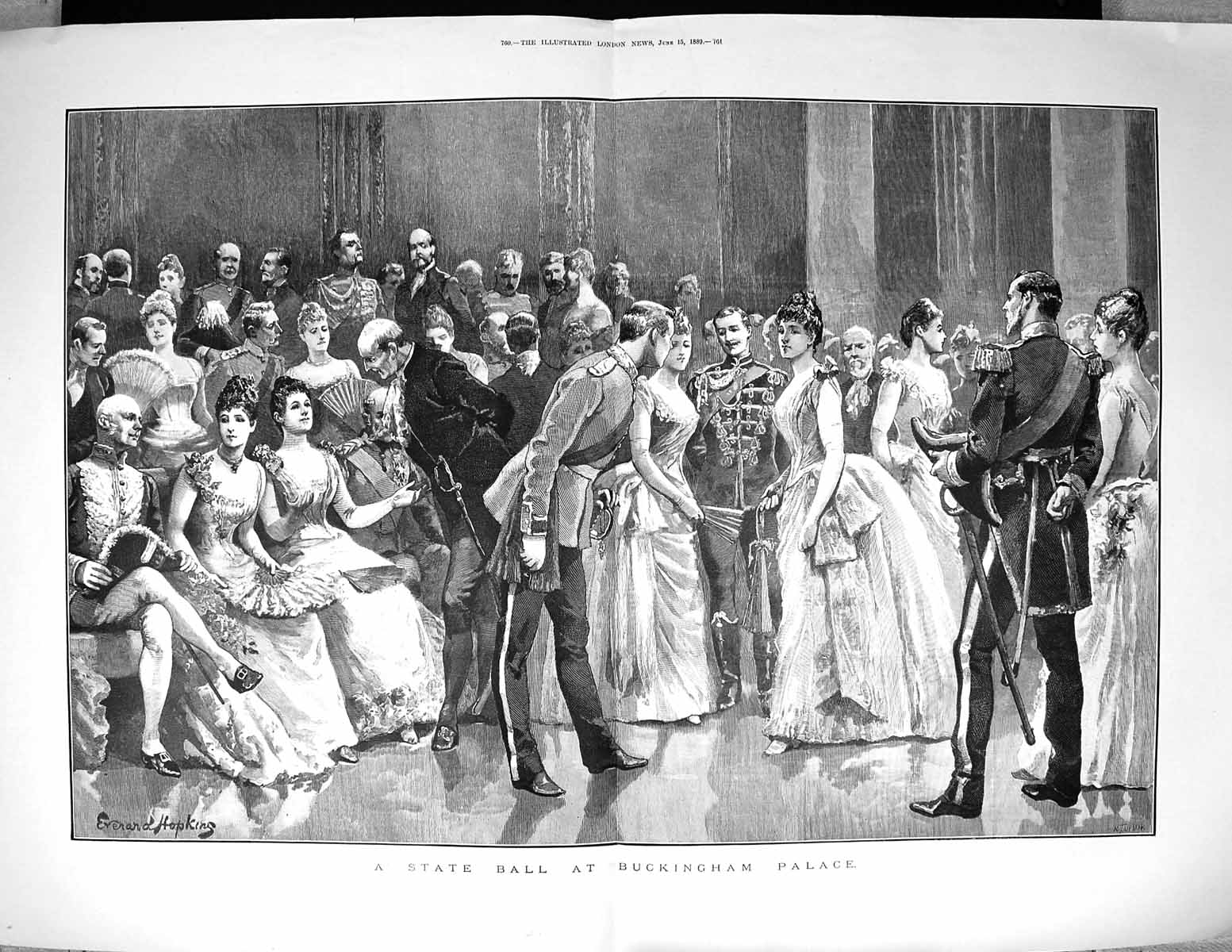 Old 1889 State Ball Buckingham Palace London Romance Men Ladies Hopki 19th