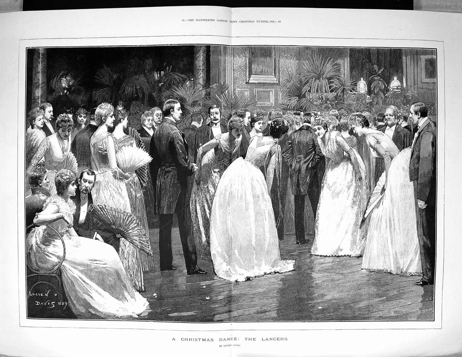 Old 1889 Christmas Dance Lancers Men Ladies Romance Lucien Davis Fine 19th