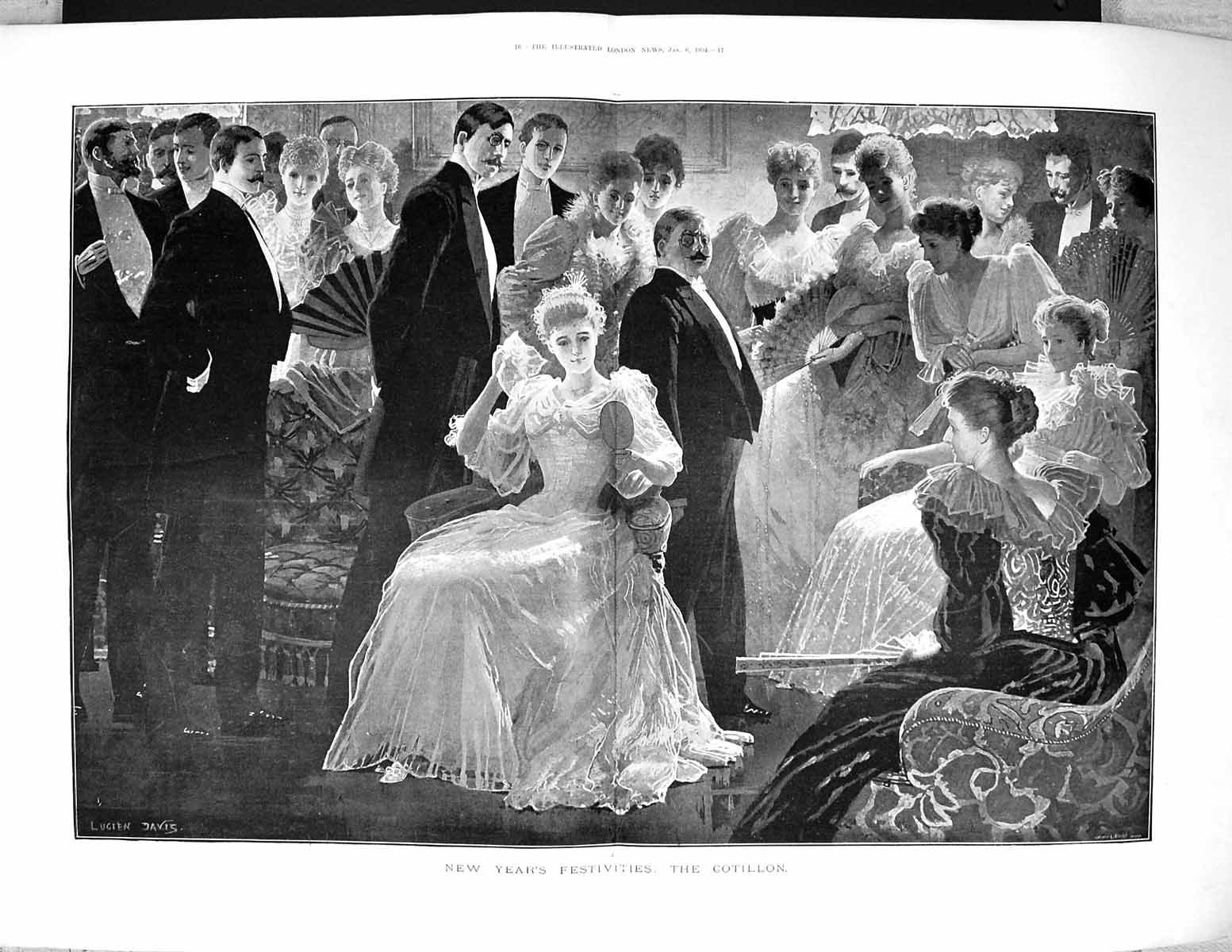 Old 1894 New Year Festivities Cotillon Ladies Men Romance Fine Art Lu 19th