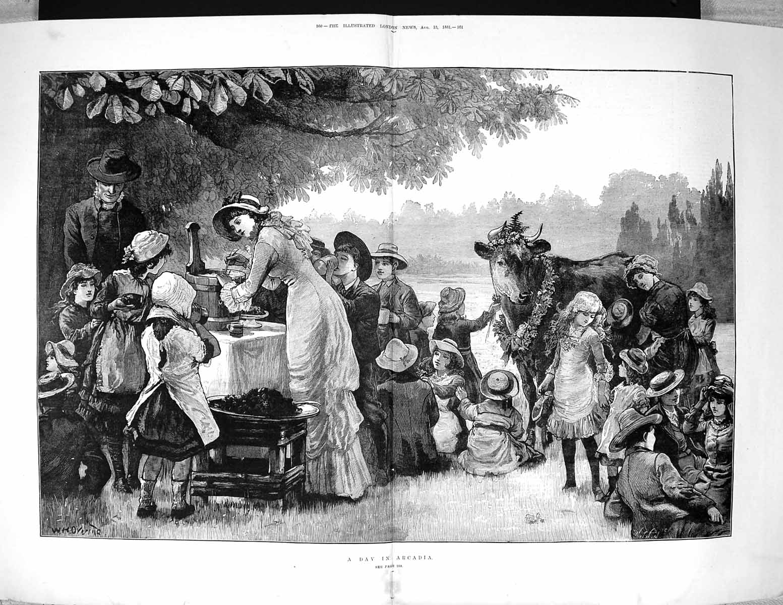 Old 1881 Day Arcadia Family Picnic Cow Countryside Overend Fine ArtVictorian