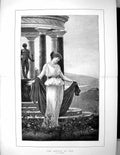 Antique Old Print 1892 Temple Art Beautiful Girl Flowers Hoesslin Fine Art