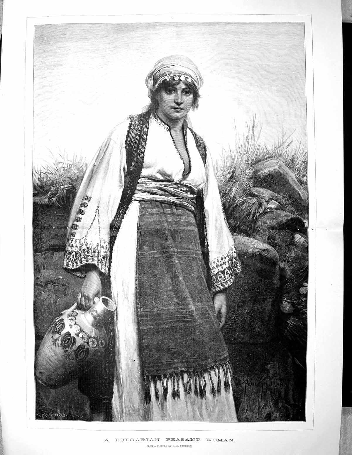 Antique Print 1888 Paul Thumann Fine Art Bulgarian Peasant Woman Water Jug