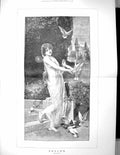 Old 1893 Psyche Beautiful Woman Garden Birds Flowers Gessner Fine Art 19th