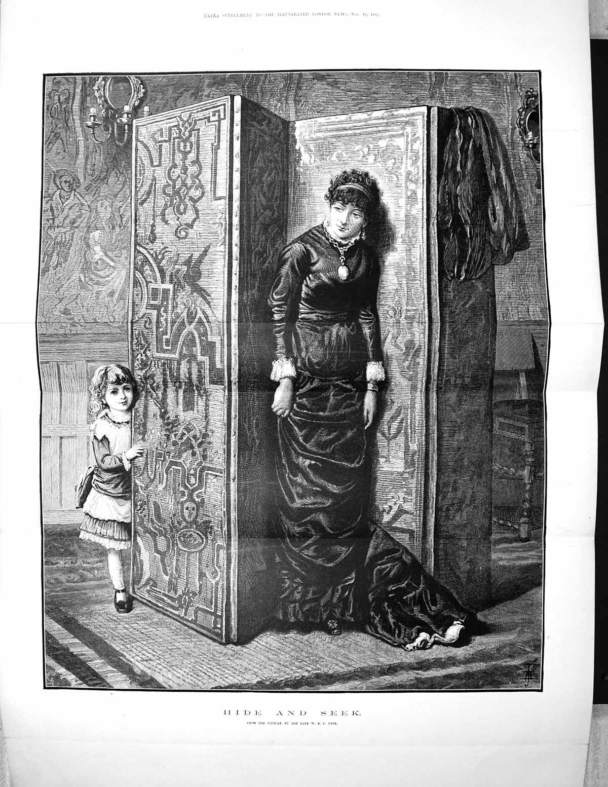 Original Old Antique Print 1882 Hyde Seek Woman Young Girl Fine Art Fyfe 19th