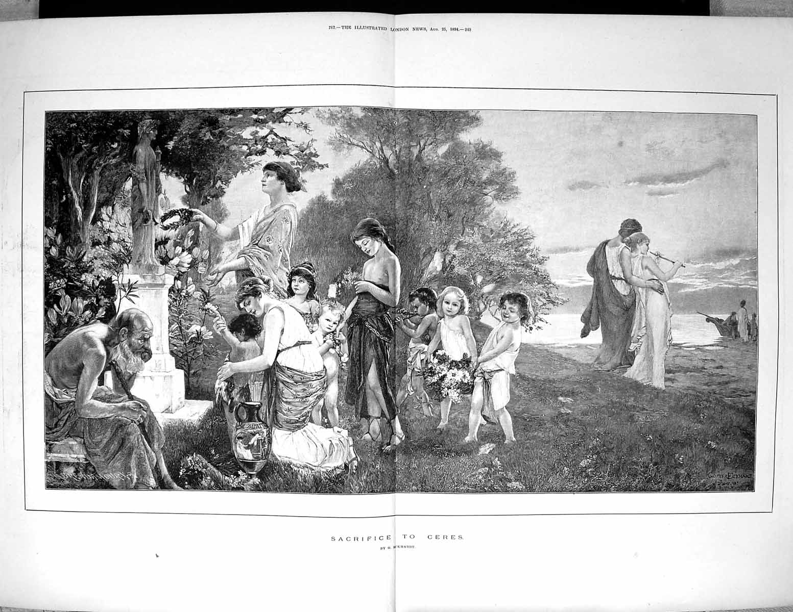 Old 1894 Sacrifice Ceres Women Children Flowers Man Eckhardt Fine Art 19th