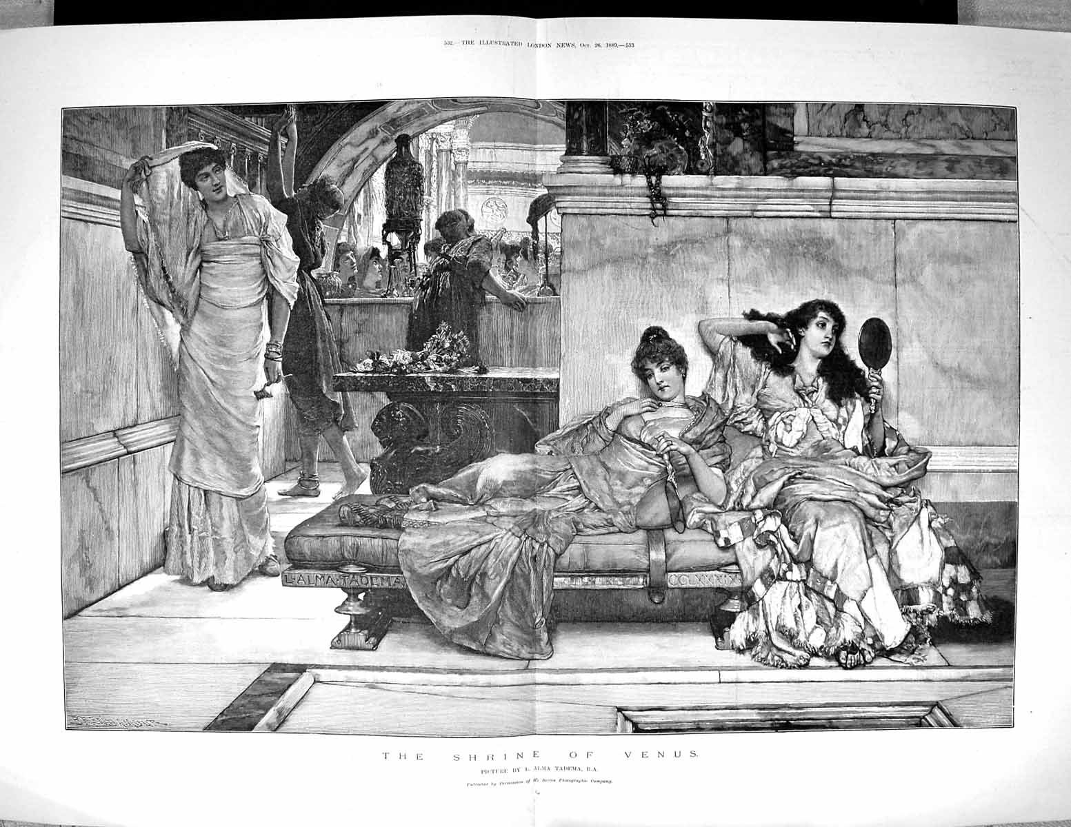 Old Antique Print 1889 Shrine Venus Women Relaxing Alma Tadema Fine Art 19th