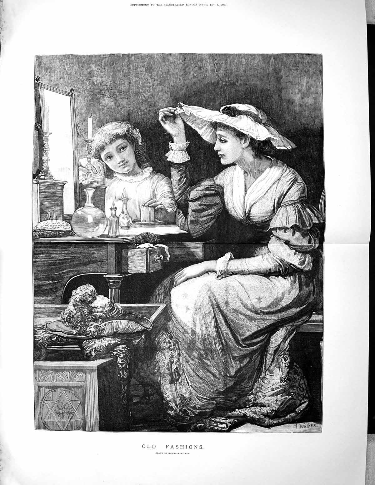 Old Print 1885 Fashions Woman Young Girl Dressing Table Marcella Walker 19th