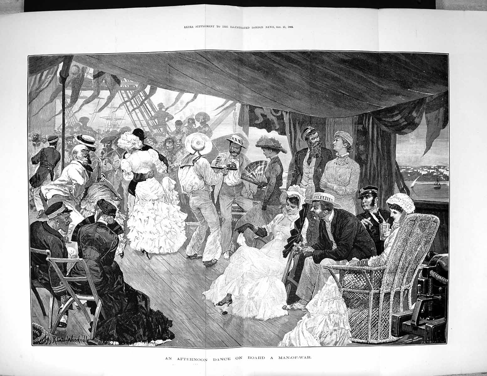Old 1882 Afternoon Dance Ship Deck Man-Of-War Entertainment Transport 19th