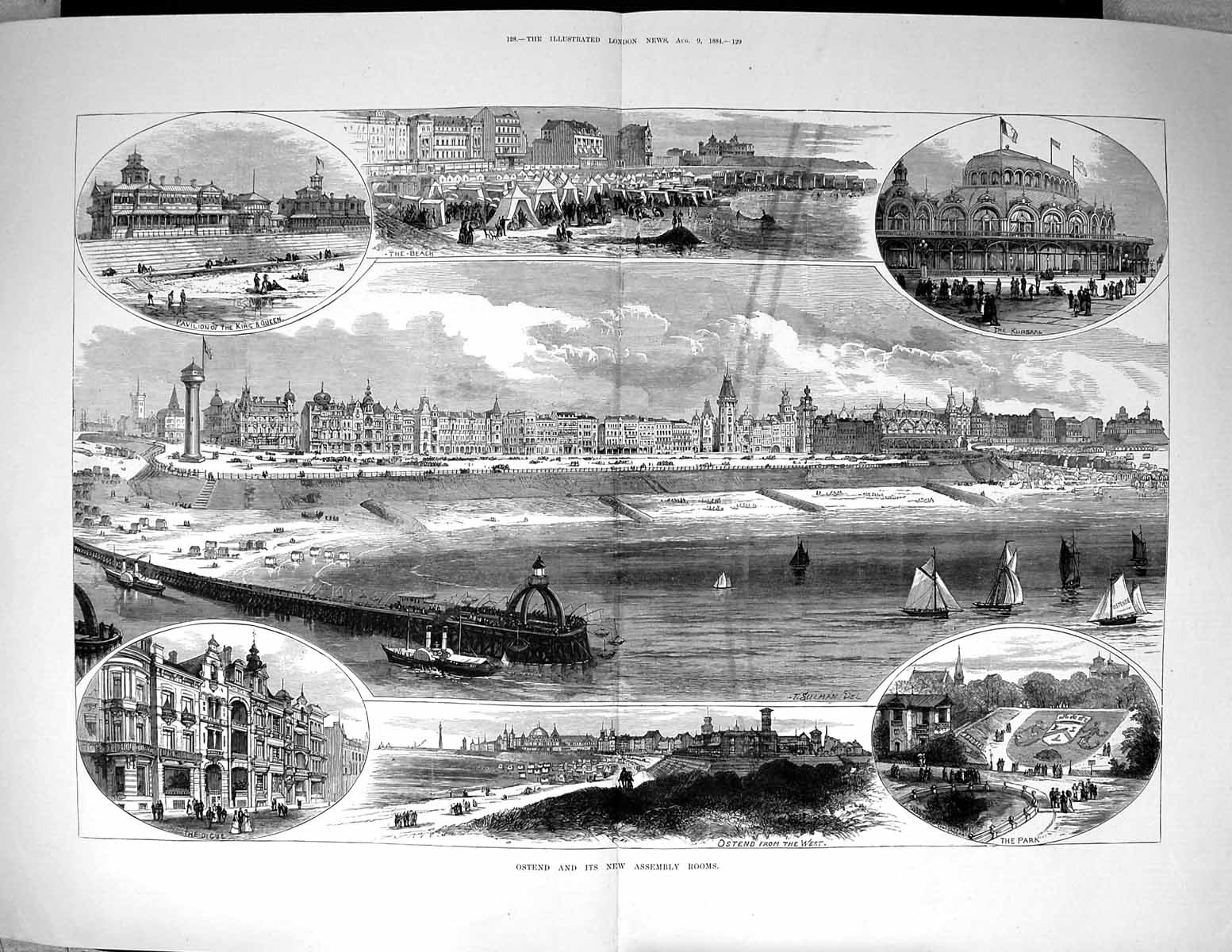 Old 1884 Ostend Assembly Rooms Kursaal Pavilion Beach Digue Pier Fine 19th