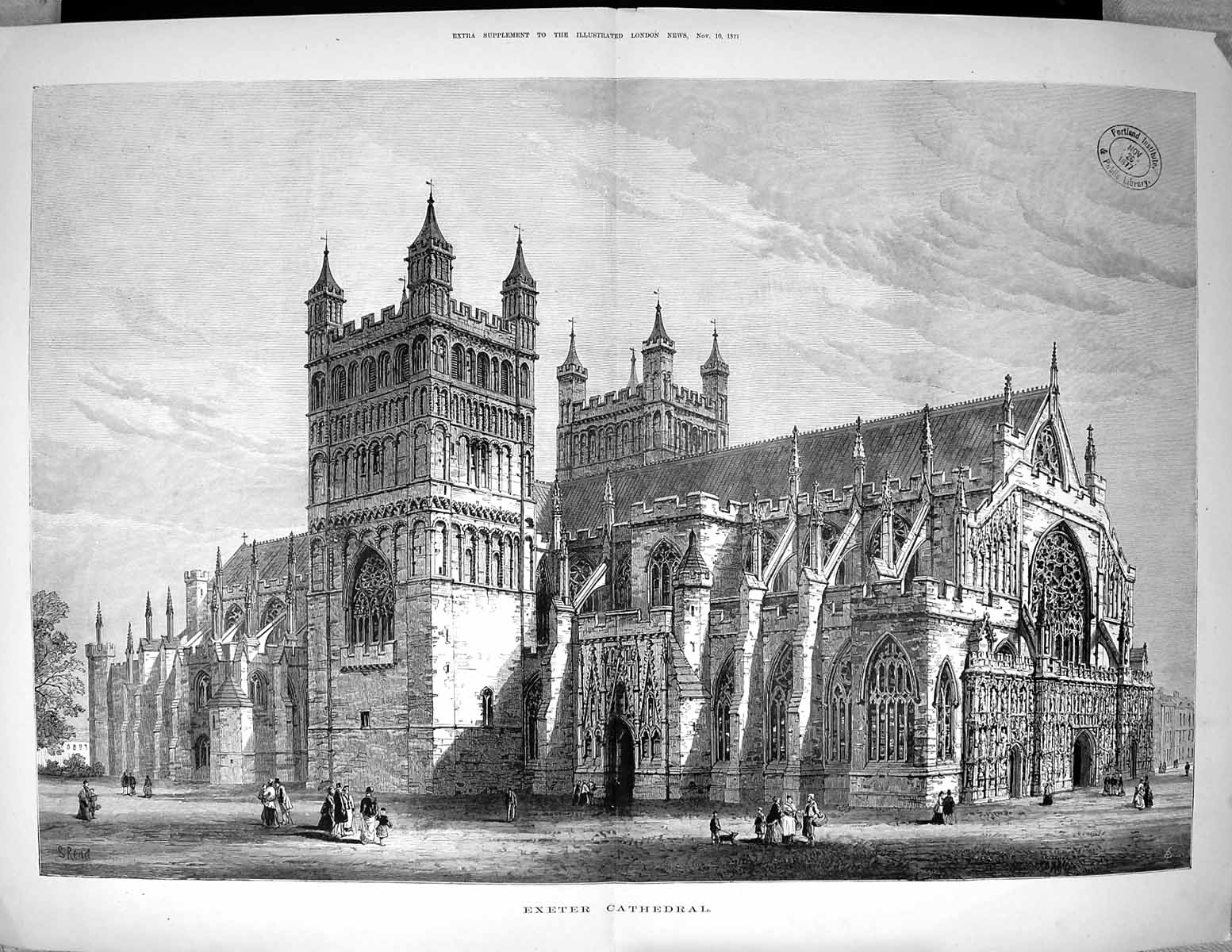 Old 1877 Exterior Exeter Cathedral England Architecture Read Fine Art 19th