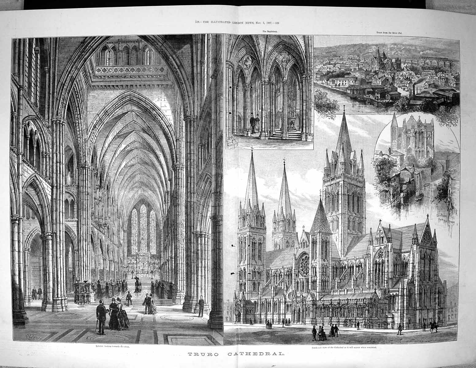 Old 1887 Truro Cathedral Architecture Interior Altar River Fal Baptis 19th