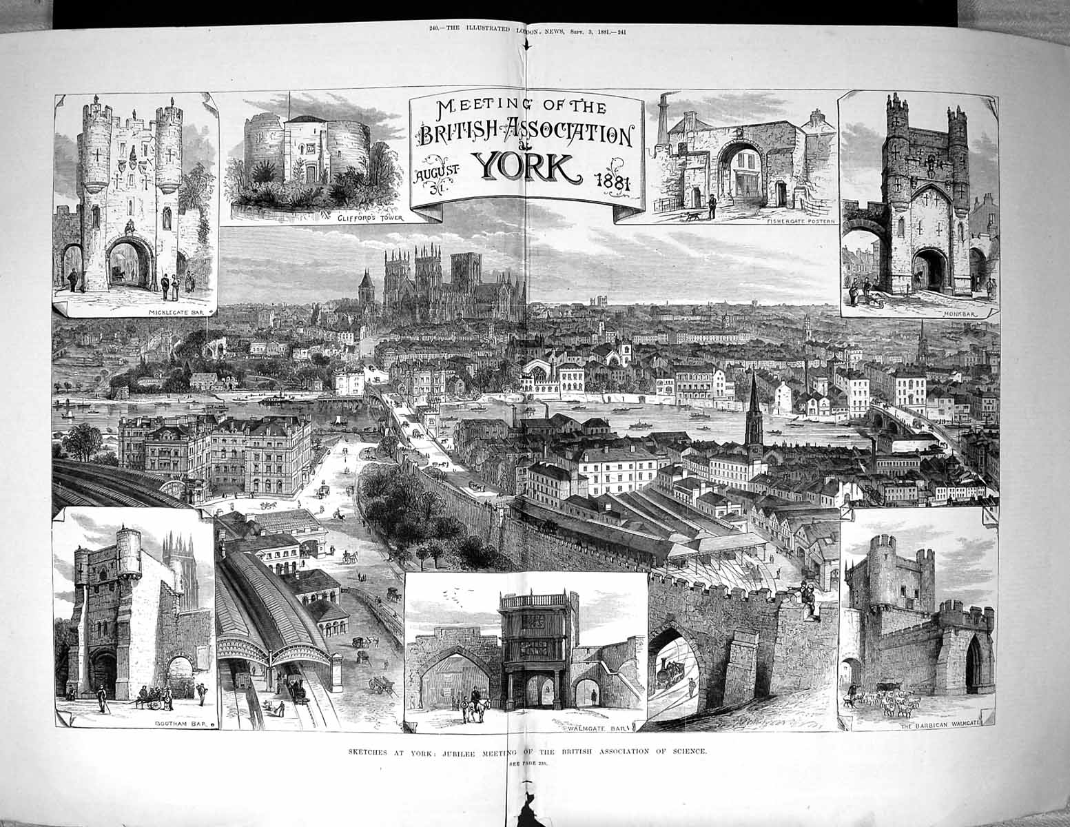 Old 1881 York Cliffords Tower Monkbar Barbican Walmgate Bootham Bar M 19th