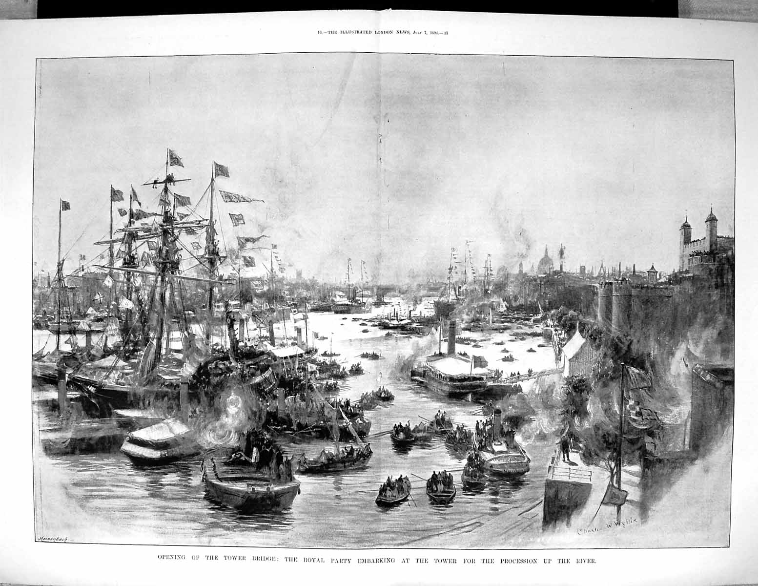 Old 1894 Opening Tower Bridge Royal Party Ships Boats River Thames Pr 19th
