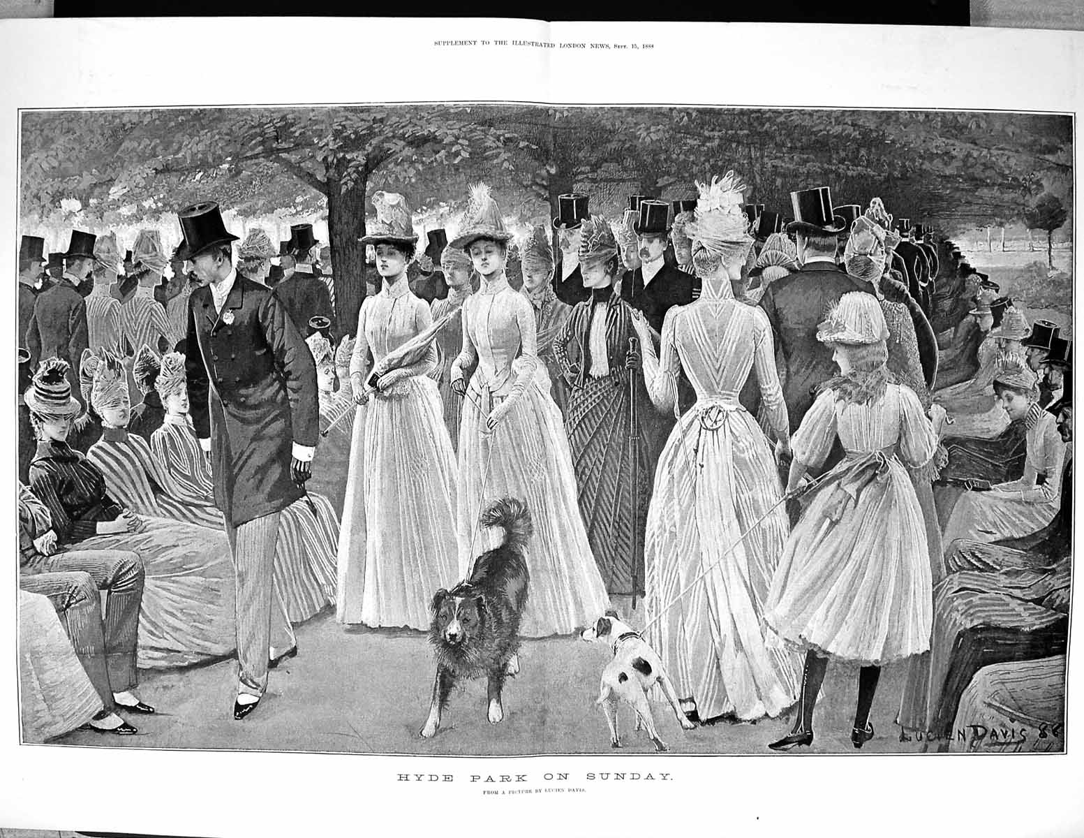 Old 1888 Hyde Park London England Sunday Scene Lucien Davis Fine ArtVictorian