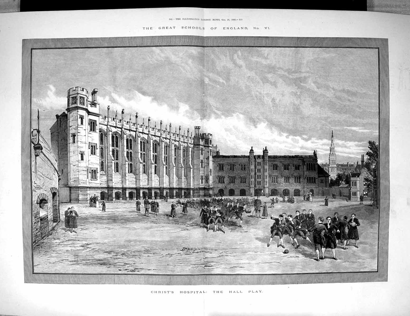Old 1893 Exterior Christ'S Hospital Recreation England School Archite 19th